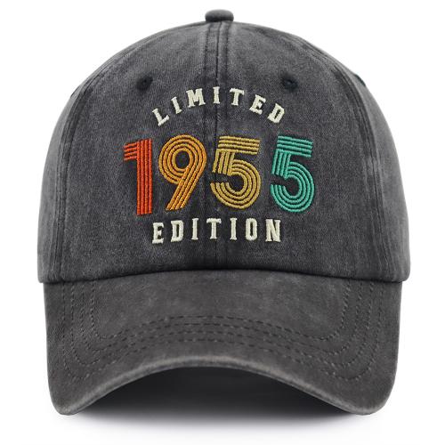 1955 birthday washed black baseball cap adjustable milestone hat funny gift for men and women